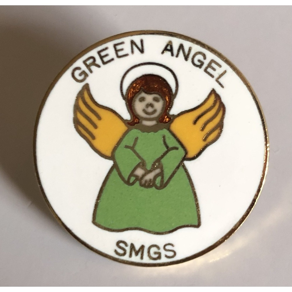 Rare Vintage‎ 1980s Sierra Madre Girl Scouts Pin Green Angel SMGS GS Gold Tone
